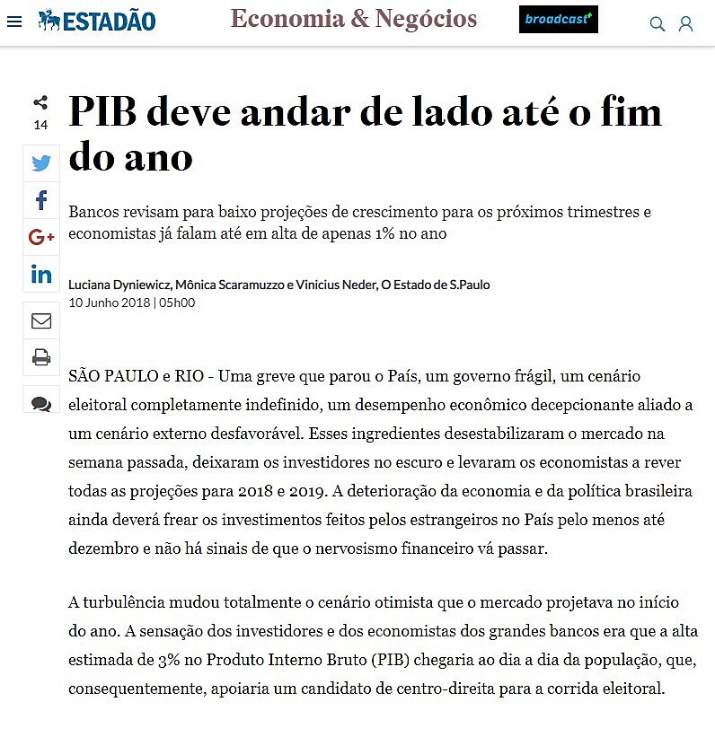 PIB deve andar de lado at o fim do ano